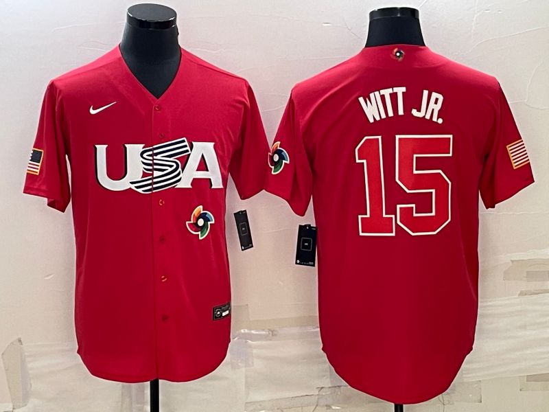 Men 2023 World Cub USA #15 Witt jr Red Nike MLB Jersey11->more jerseys->MLB Jersey